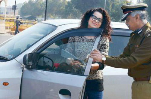 Kangna Ranaut in campaign against dark films on vehicle windows