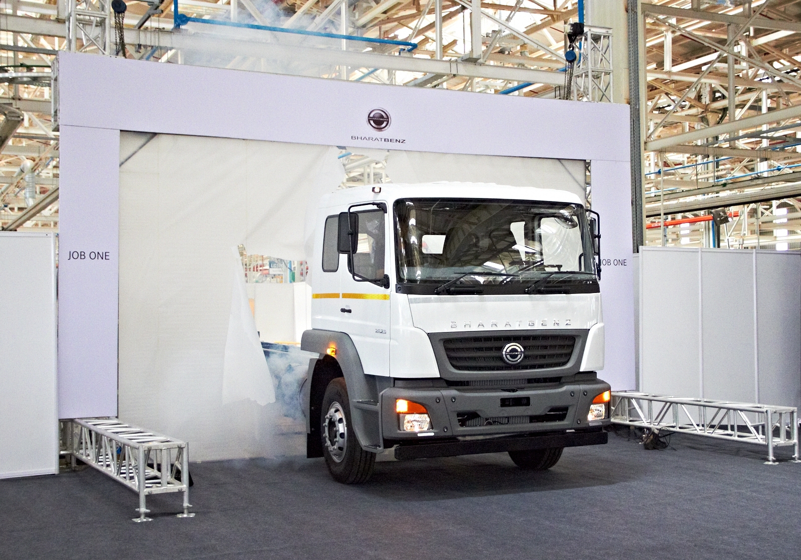 BharatBenz truck production begins First vehicle rolls out of the assembly line