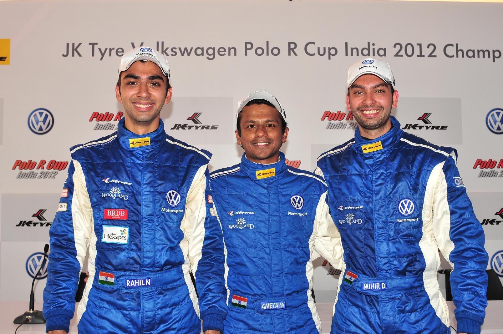 3 Winners Race 1 -L to R- Rahil Noorani Ameya Walavalkar Mihir Dharkar