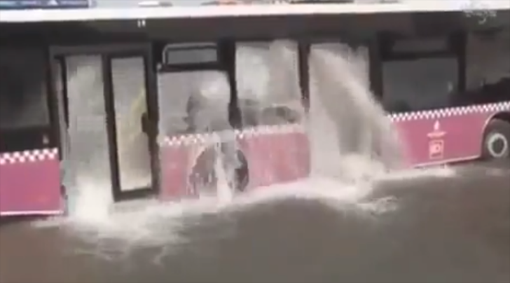 Bus vs Fire Hydrant in Istanbul Water