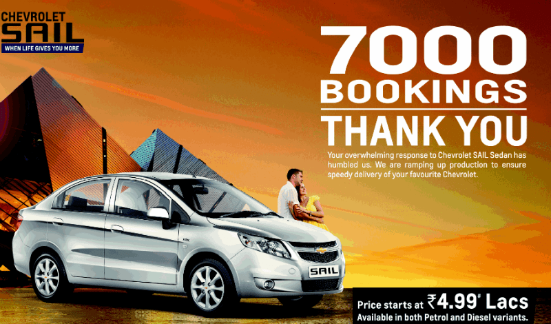Chevrolet Scores 7000 Bookings for Sail Sedan since Launch