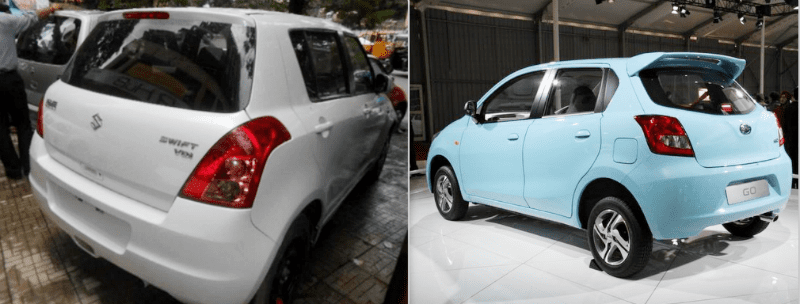 Used Maruti Swift vs New Datsun GO Back View