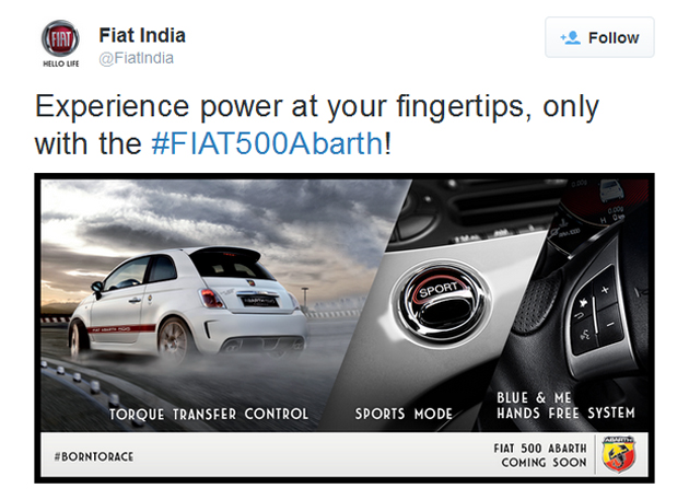 Fiat 500 Abarth Teased on Twitter, Will be Launched Soon